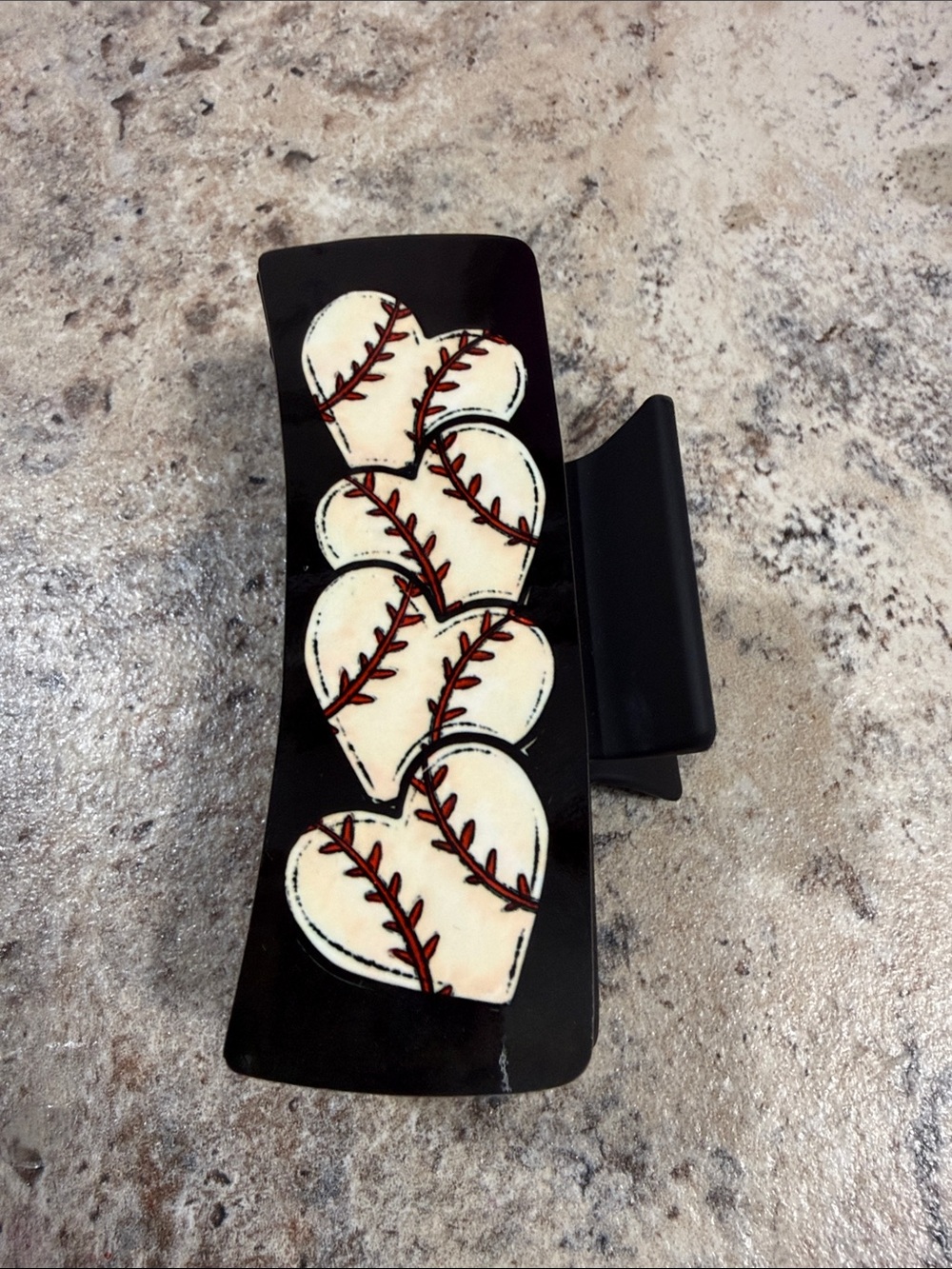 Double sided Black Hair Claw Clip with Baseball/Softball Heart Design